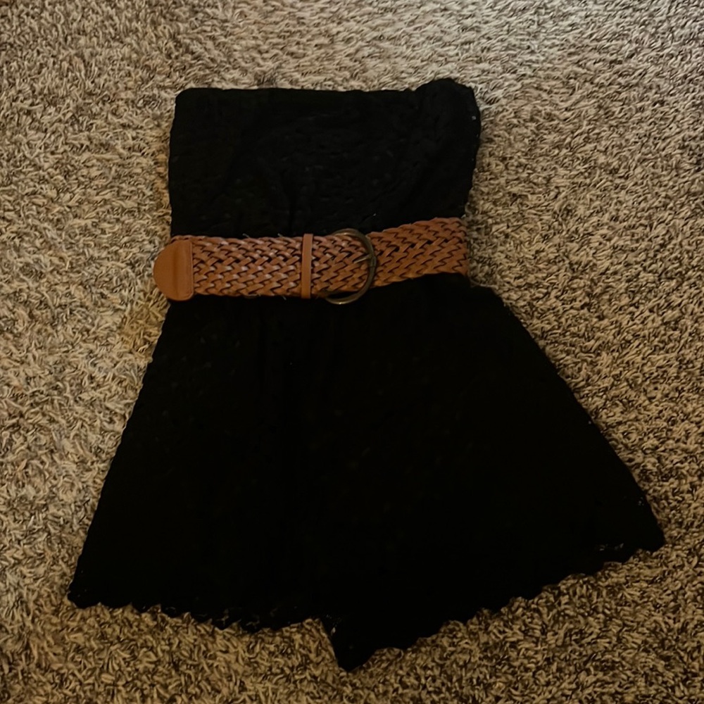 Black Strapless Romper with Belt